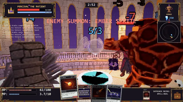 A duel: a golem against an ember sprite