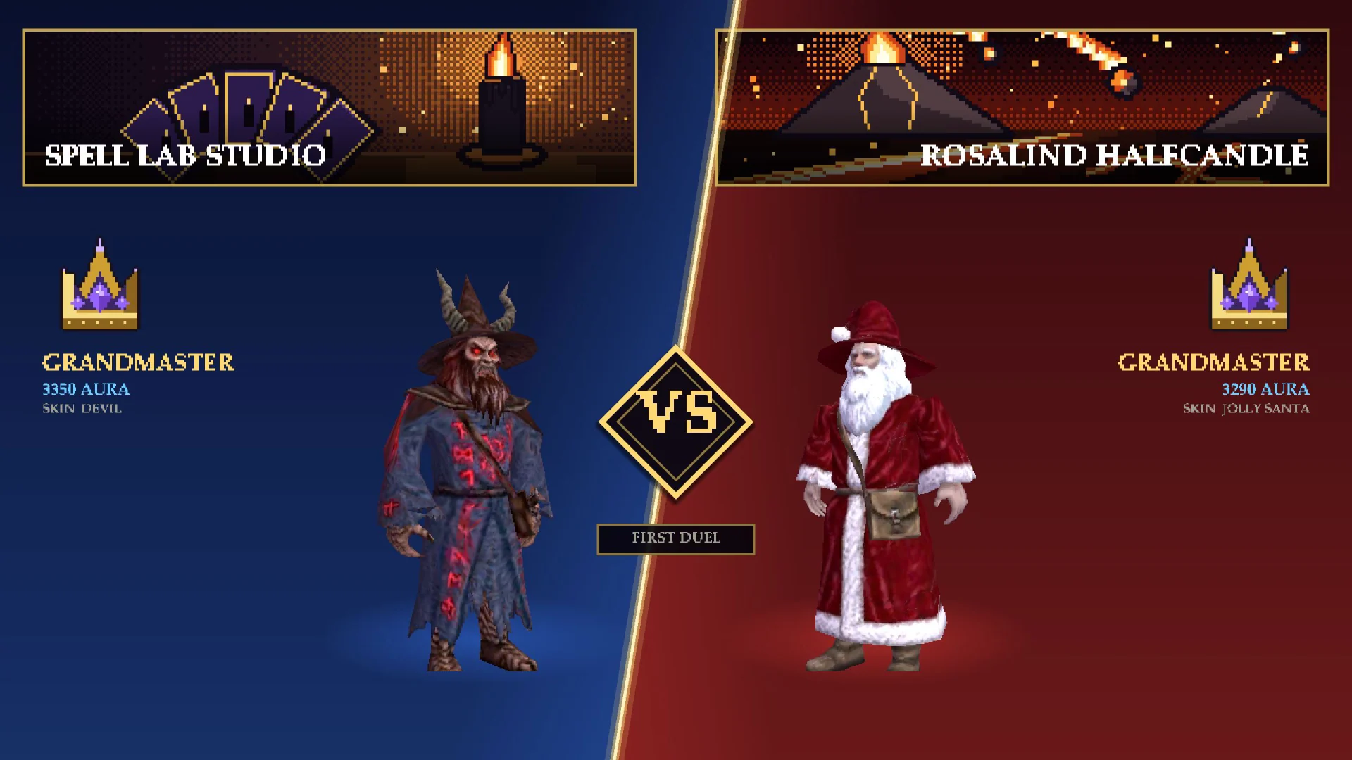 The V/S screen before a duel between two Grandmasters